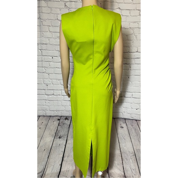 Sold - NWT New Zara Shoulder Pad Draped Sleeveless Green Dress Size M - Picture 4 of 14
